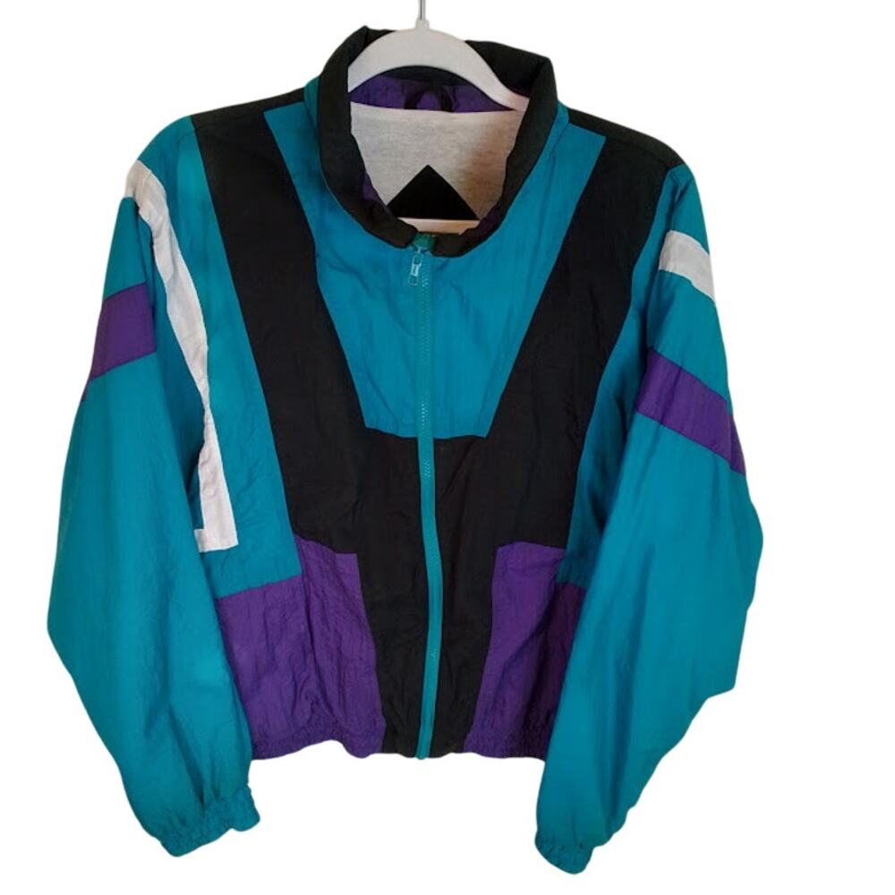 Vintage 90s Eagles Ridge‎ Windbreaker Teal Purple Colorblock Jacket L